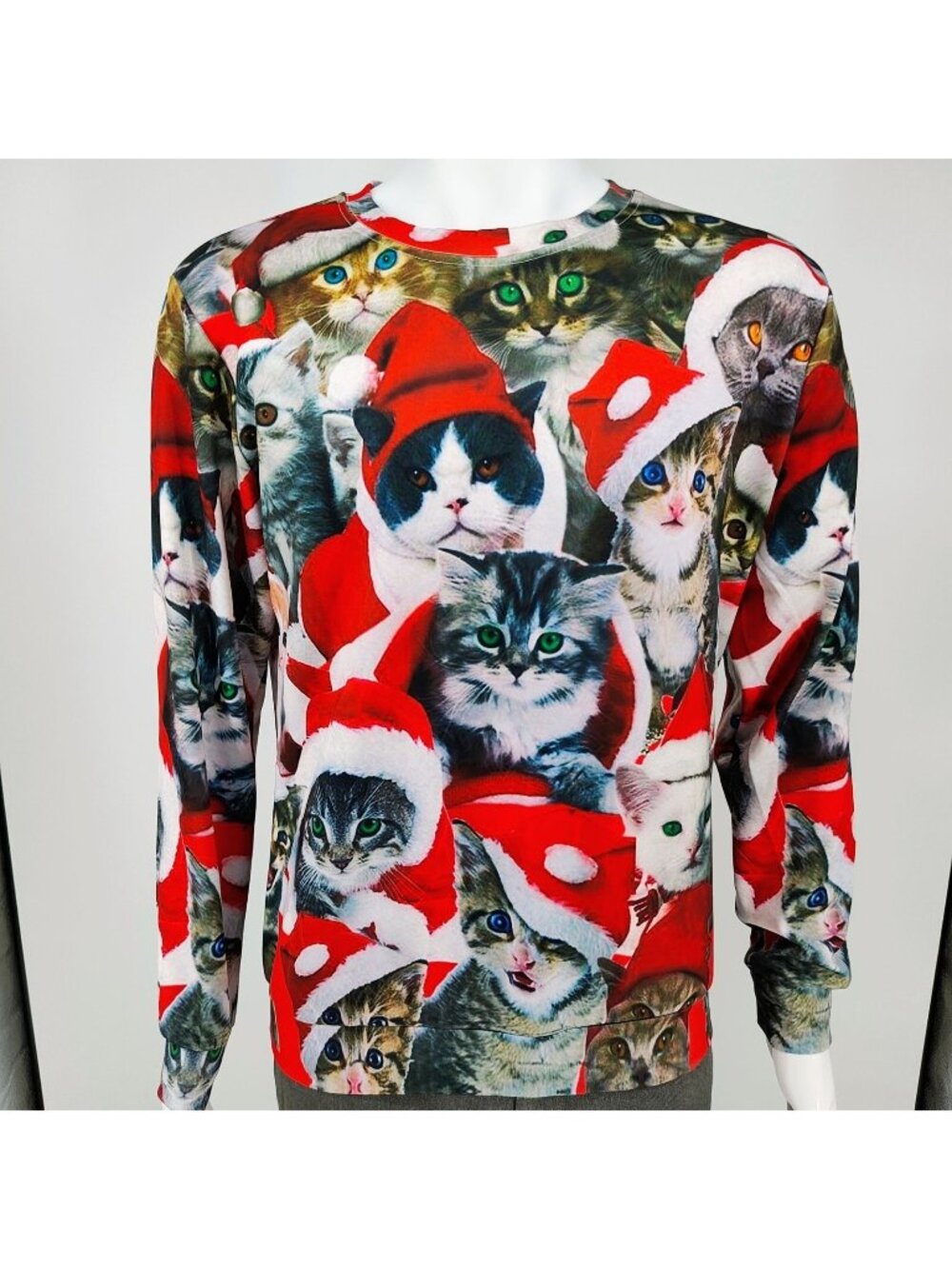 PIZOFF Mens All Over Cat Print Long Sleeve Crewneck Christmas Sweatshirt (Small)